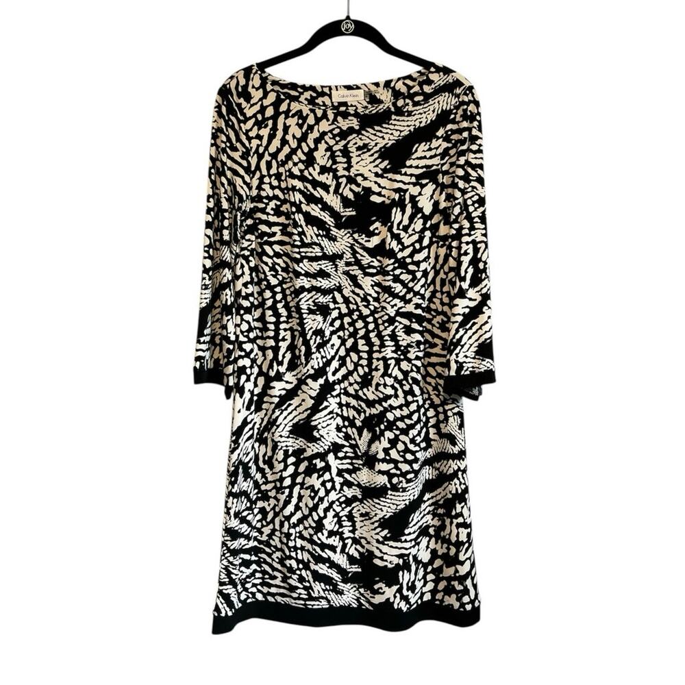Calvin Klein Abstract Black and White Pattern Shift Dress Size 4 Art Deco